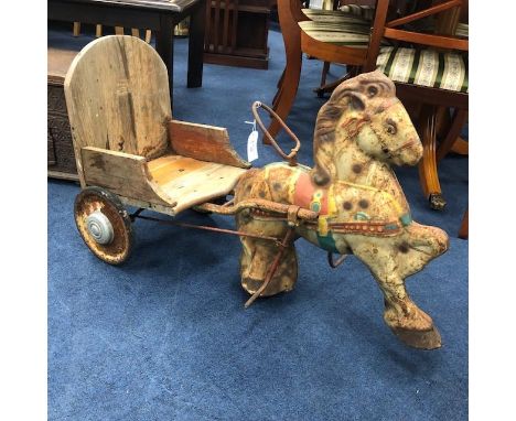VINTAGE CHILD'S TRICYCLE HORSE AND CART, 83cm long