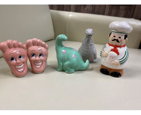 COLLECTION OF CERAMIC NOVELTY SALT AND PEPPER SETS, along with a group of commemorative china
