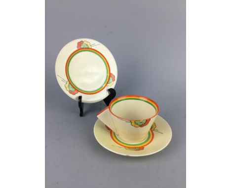 CLARICE CLIFF NEMESIA PATTERN TEA CUP, SAUCER AND SIDE PLATE (3)