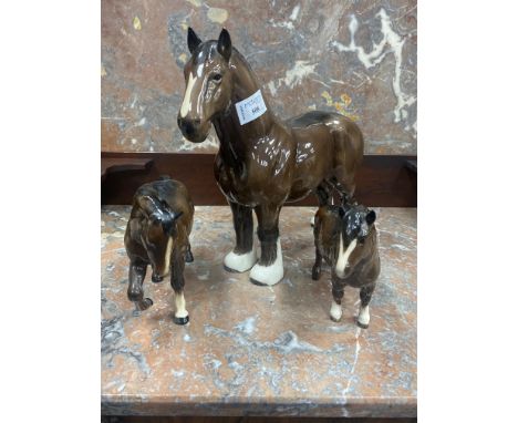 LOT OF BESWICK CERAMIC HORSE FIGURES, tallest figure 28cm high (6)