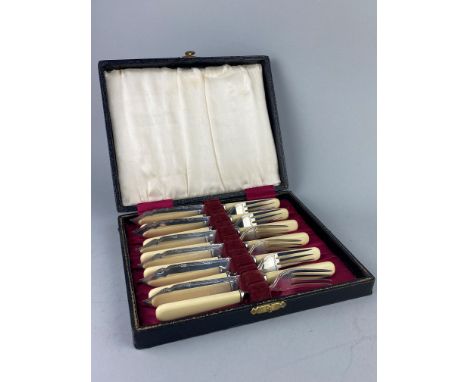 CASED SET OF FISH CUTLERY, along with a boxed set of mother of pearl handled butter knives (2)