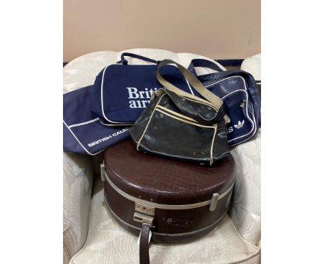 VINTAGE SAMSONITE CIRCULAR CASE, along with four airline and other bags (5)