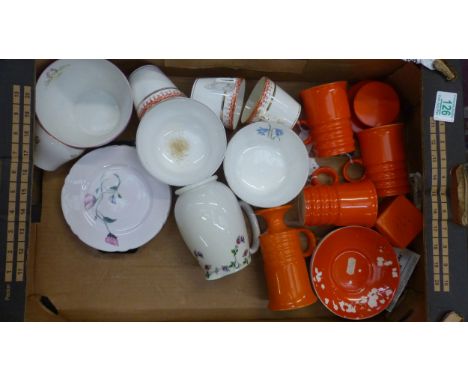 A collection of Shelley tea ware to include patterns 13893, 14012, 10558 &amp; 1960's Carlton ware orange coffee cups &amp; s