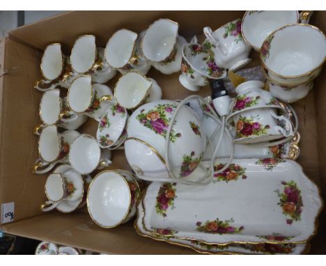 A large collection of Royal Albert Old Country Roses Pattern items to include 9 milk jugs, 3 sugar bowls, 9 tea cups, lamp ba