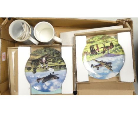 A Collection of ceramic wall plates depicting Air craft from WW2 including Royal Doulton, Coalport, Royal Worcester some boxe