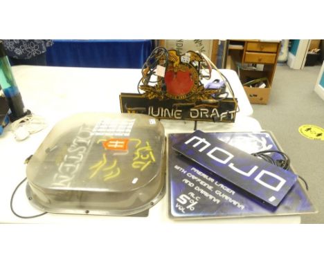 Lighting, Three Vintage Neon Style Beer Signs to include Holsten Pilsner, Mojo Lager and Genuine Draught sign a/f. untested w
