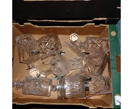 A Collection of Quality Crystal Decanters, Wordsley Biscuit Barrel, Tumbler etc. (1 Tray)