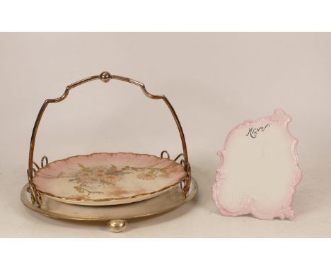 Carlton Ware Anemone pattern cake plate together with ceramic menu plaque together with Carlton Ware Petunia jar with metal l