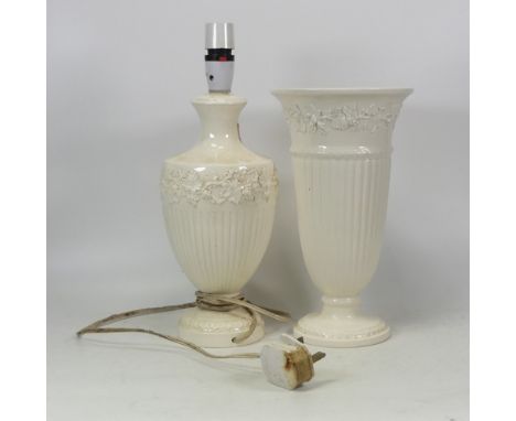 Two Wedgwood Queensware Cream Items to include Trumpet Vase and Lamp Base (2)