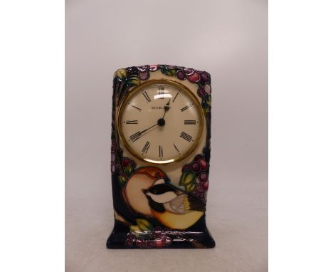 Moorcroft Trial Blackcap Design Mantle Clock. Height: 15cm