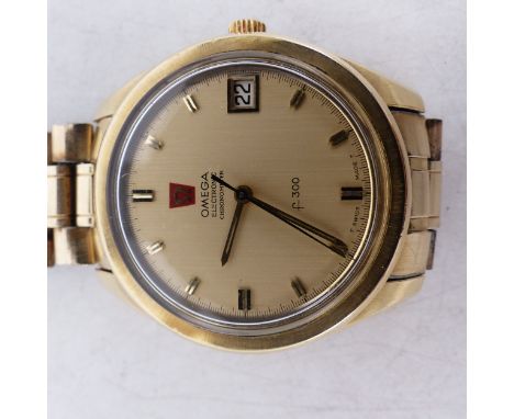 Gentleman's Gold plated Omega Electronic F300 Chronometer with Original Omega Strap. (Needs new battery)