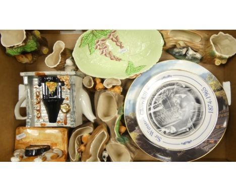 A mixed collection of items to include decorative wall plates, spill vase, Carlton Ware dish, etc (1 tray)