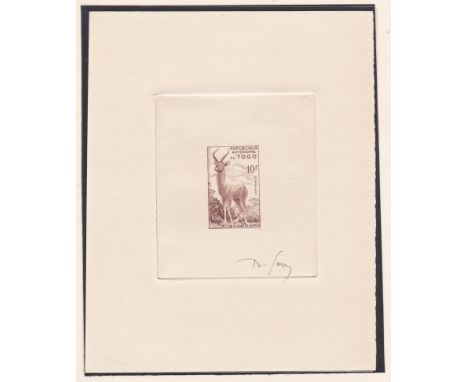 Togo 1957 10f Kobe Antelope Sg 205 A sunken Die Proof in Light Brown signed Scarce