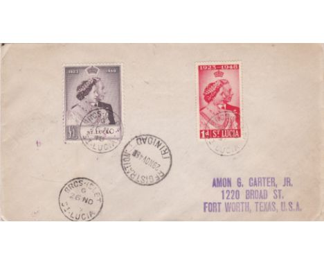 St. Lucia 1948 Royal Silver Wedding Set on cover, 26 Nov