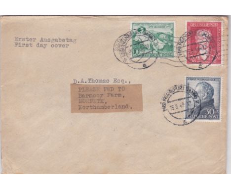 Germany 1949 Birth bicentenary of Goethe (Poet) set SG148/50 Mi 108/110) on first day cover,DM2000