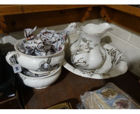     A Floral Transfer Decorated Pottery Wash Jug &amp; Basin Set                        