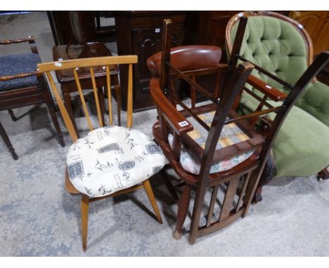     A Smokers Bow Type Chair, Together With An Ercol Stick Back Chair &amp; Another (3) 