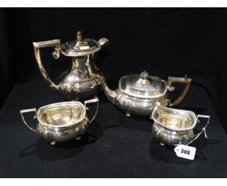     A Four Piece Silver Tea Service With Hallmarks For Chester 1904, Approx 51oz All In                                      