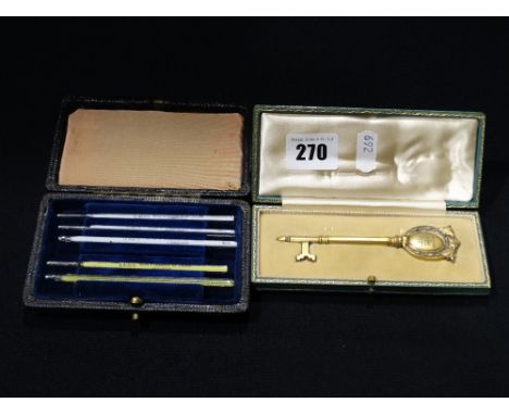     A Cased Presentation Key For Sutton &amp; Cheam Hospital Lecture Room, April 1936 Together With A Cased Thermometer Set  