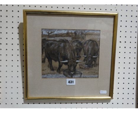 Charles Frederick Tunnicliffe, A Preliminary Sketch Showing Cattle At Feed Troughs, 6.5 X 8"