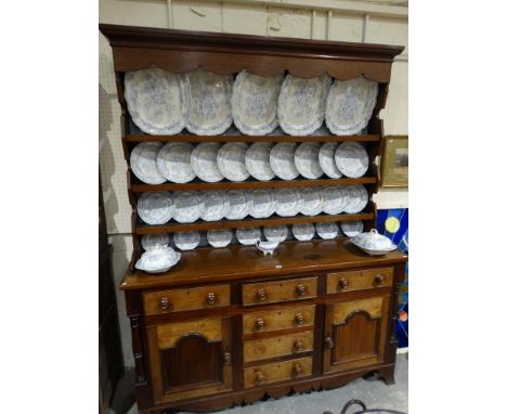     An Antique Oak &amp; Mahogany Anglesey Dresser, Having A Three Shelf Rack, The Base Having An Arrangement Of Cupboards &a