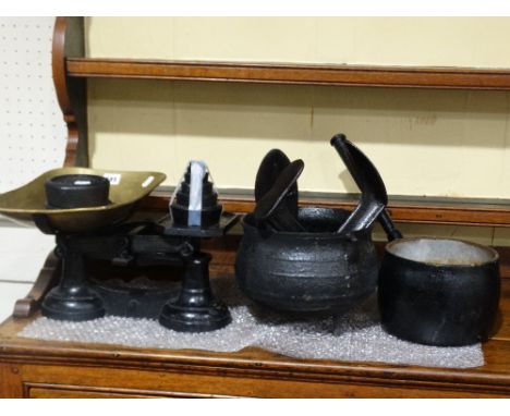     A Vintage Shop Scale &amp; Weights, Together With Further Cast Iron Ware            