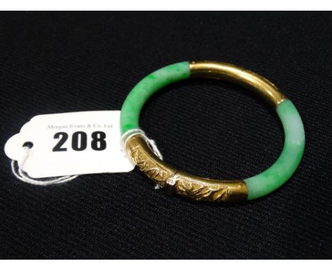     A Chinese Jade &amp; Yellow Metal Bangle, The Mounts With Indistinct Marks                     