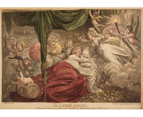* Gillray (James). The Lover's Dream, H. Humphrey, January 24th 1795, etching with contemporary hand-colouring, trimmed with 