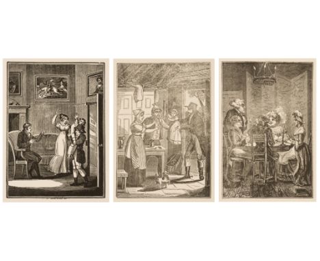 * Attributed to John Bewick (1760-1795). Interior Scene, late 18th-century, original woodcut printing block showing a furnish