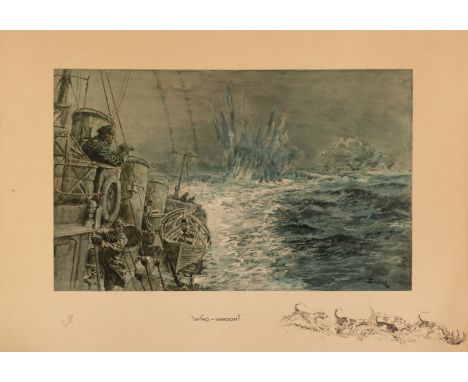 * Payne (Charles Johnson, 'Snaffles'). Who - Whoop! 1918, colour lithograph, black and white remarque of two and a half coupl