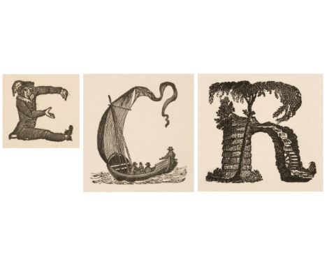 * Attributed to Thomas Bewick (1753-1828). Decorative letter C initial, original wood engraved boxwood printing block showing