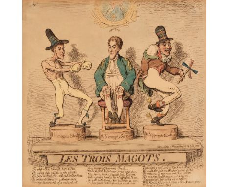 * Gillray (James). Les Trois Magots, H. Humphrey, November 1st 1791, etching with contemporary hand-colouring, thread margins