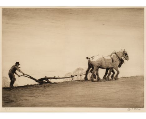 * Aldin (Cecil Charles Windsor, 1870-1935). Ploughing, uncoloured etching, signed by the artist in pencil to the lower right,