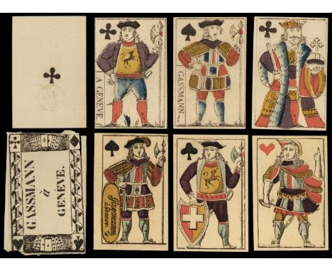 * Swiss playing cards. Dauphiné Geneva pattern, Geneva: Gassmann [Johann Georg], circa 1800, a complete deck of 52 stencil co