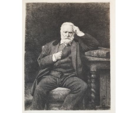 * Rajon (Paul Adolphe, 1843-1888). Portrait of Victor Hugo, after Léon Bonnat, 1879, fine proof etching on parchment, plate s
