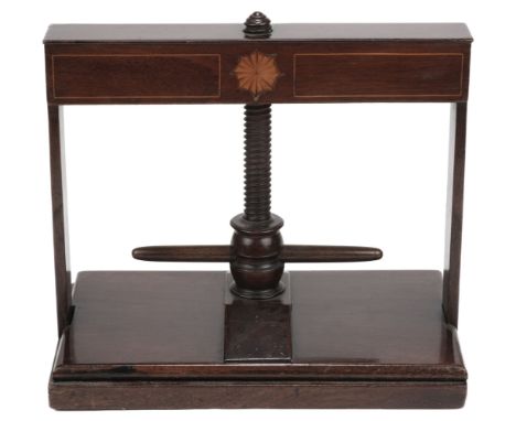 * Book press. A finely constructed small-scale hardwood book press, late 19th/ early 20th-century, with central screw thread,