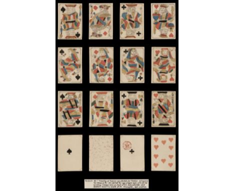 * Worldwide playing cards. Pre-1701 Paris pattern deck, Germany?, circa 1811, a complete deck of 52 stencil coloured woodcut 