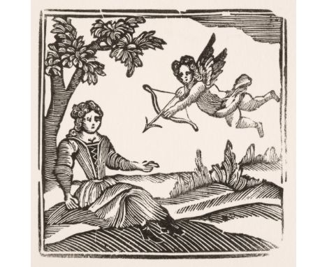 * Valentine Block. Cupid shooting an arrow, English School, circa 1720, original woodcut printing block carved on boxwood sho