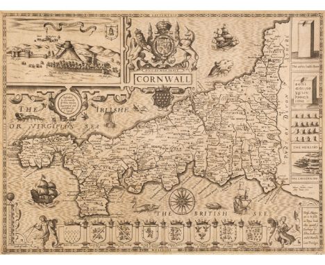 Cornwall. Speed (John &amp; Norden John). Cornwall, John Sudbury &amp; George Humble [1627], uncoloured engraved map, inset p
