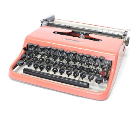 1960's Olivetti Lettera 22 Typewriter in salmon pink with carrying case
