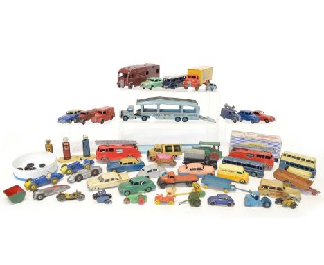 Large Collection of unboxed Dinky vehicles to include a 23a Racing Car, (2x) 139b Husdon Sedan, 170 Ford Sedan, 172 Studebake