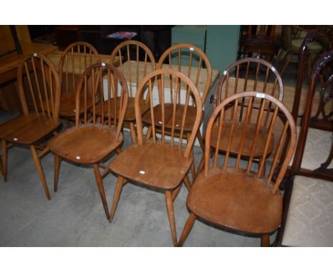 Eight Ercol kitchen chairs , hoop and stick back (4-6 &amp; 4-4 spindle)