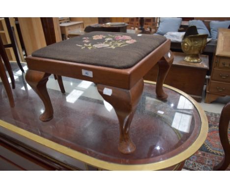 An early 20th Century Queen Anne style tapestry topped footstool