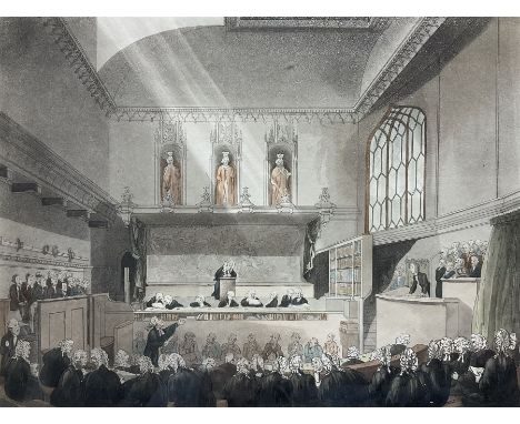 Thomas Rowlandson (British 1757-1827): 'Court of Kings Bench - Westminster Hall', engraving with hand colouring pub. Ackerman