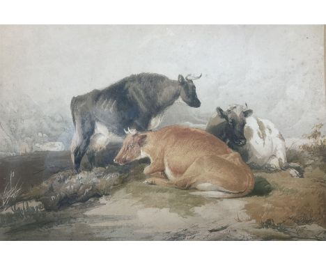 After Thomas Sidney Cooper (British 1803-1902): Cattle Resting on Riverbank, 19th century lithograph signed in the plate 21cm