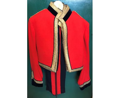 THE MESS KIT FOR A LIEUTENANT IN THE LIFE GUARDS. Mess Kit comprising dark trousers with red stripe, waistcoat with gold brai