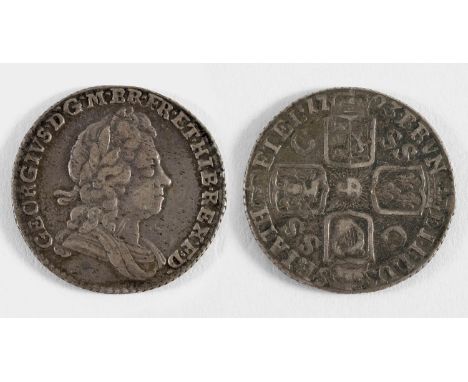 A GEORGE I SIXPENCE. A George I Sixpence dated 1723, laureate and draped bust, r, reverse with SSC for the South Sea Company 