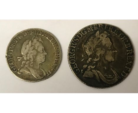 A GEORGE I SHILLING AND SIXPENCE. A George I Shilling dated 17--, (probably 1723) laureate and draped bust r, SS/C in angles.