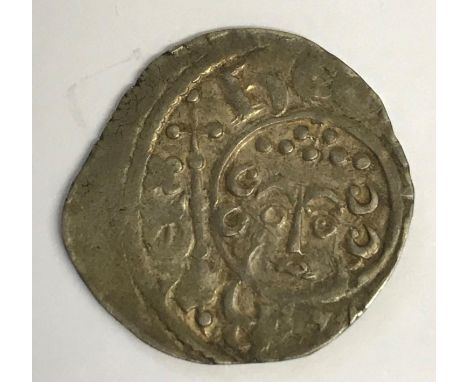 A KING JOHN SHORT CROSS COIN. A King John (1199-1216) hammered short cross coin, facing portrait with circular curls, 20mm wi