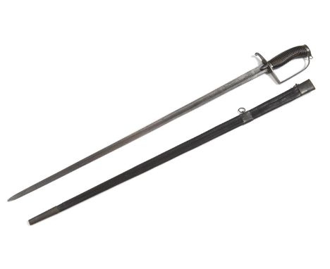 AN 18TH CENTURY INFANTRY OFFICERS SPADROON. With a 78cm straight, tapering and pointed blade engraved in a naive manner with 